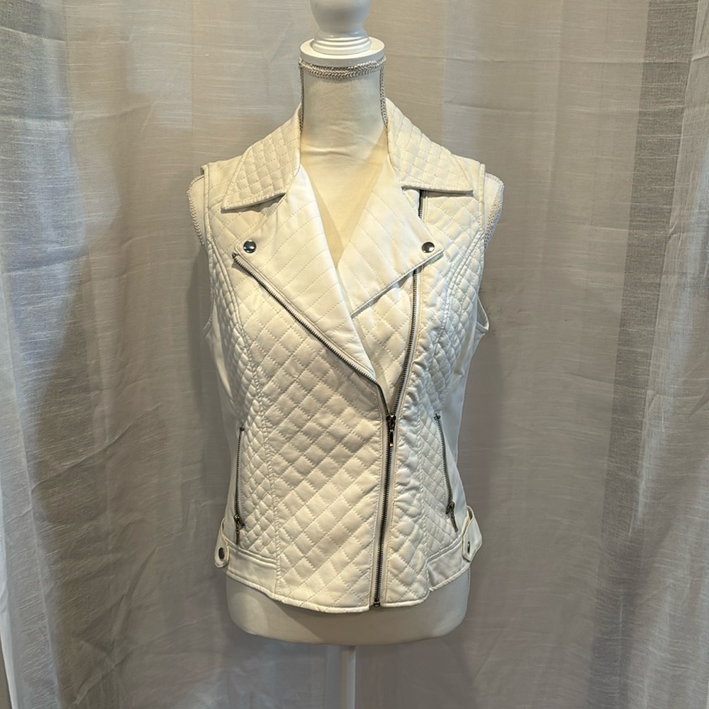 INC Faux Leather Moto Vest White Size Small